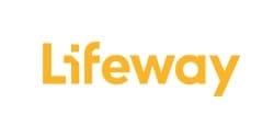 The image shows the word "lifeway" in orange font on a white background, representing a logo or brand identity.