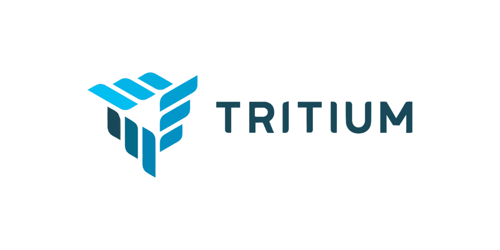 Tritium - stylized blue and gray cube logo with dynamic stripes representing a modern, innovative brand identity.
